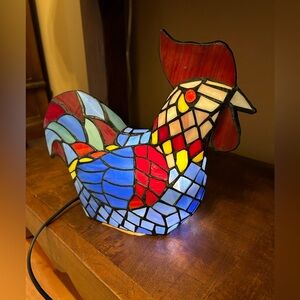Vintage Tiffany Style Stained Glass Rooster Lamp